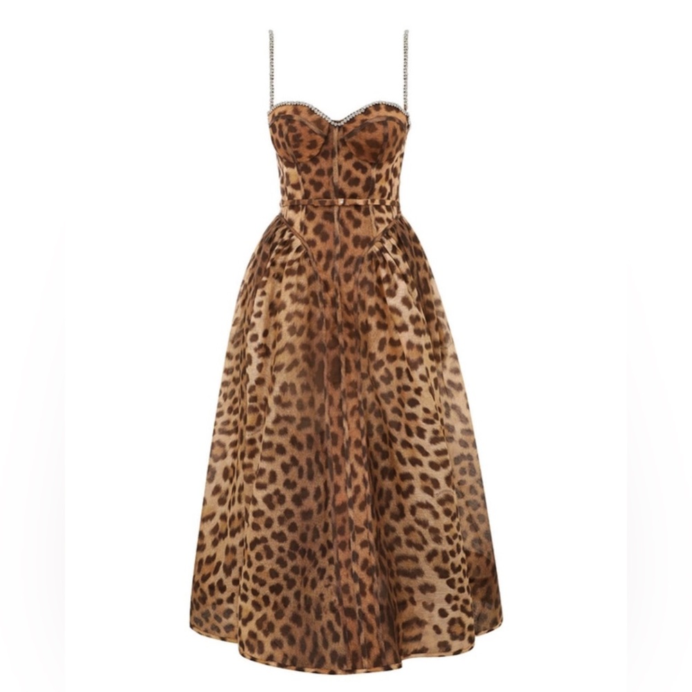 Runway Leopard Crush Panelled Midi Zimmermann Dress